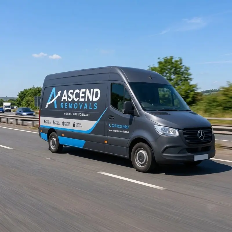 Ascend Removals van at Southampton docks